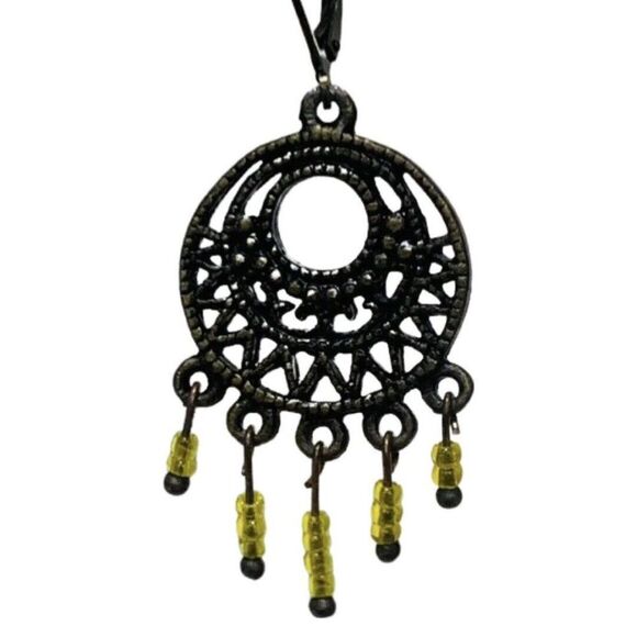 Vintage Yellow Seed Bead Copper Tone Drop Dangle Pierced Chandelier Earrings - Picture 3 of 8